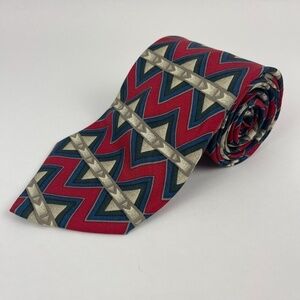 Roundtree & Yorke Tie Mens Red Chevron All Silk